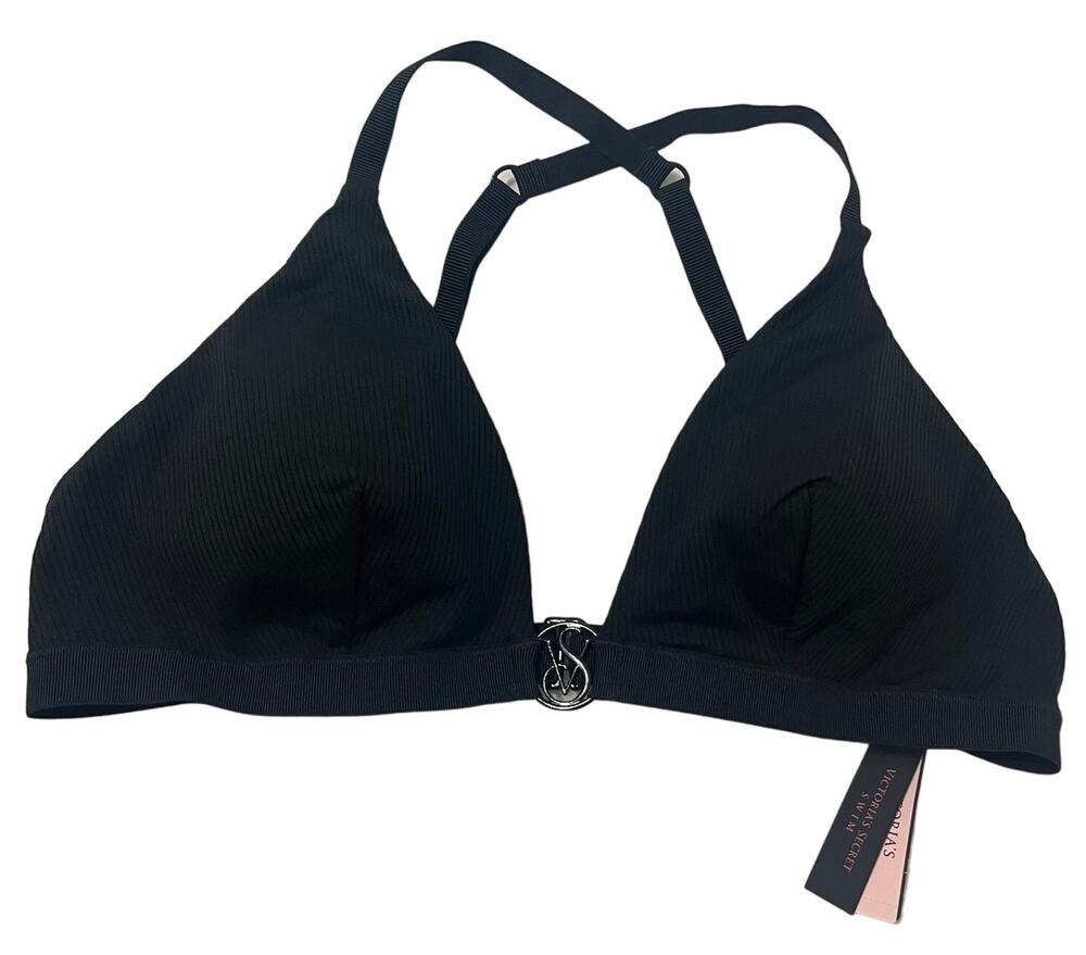 6-72 VICTORIA'S SECRET NWT $39.95 Ribbed Triangle Bikini Top Black Large